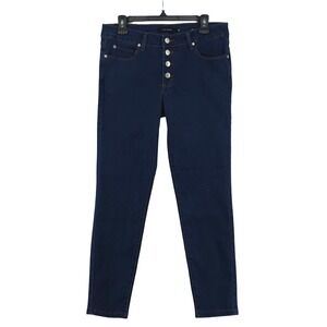 Tahari Amelia Button Fly Skinny Mid‎ Rise Indigo Blue Jeans